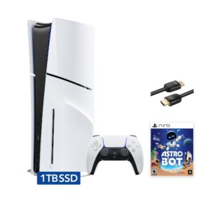 2025 New PlayStation 5 Slim Disc Edition ASTRO BOT Bundle and Mytrix 8K HDMI Ultra High Speed Cable - White, Slim PS5 1TB PCIe SSD Gaming Console