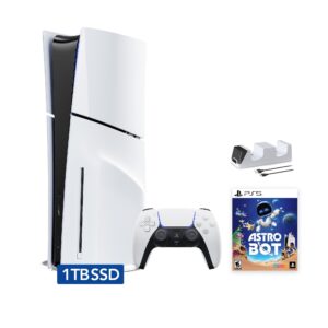 2025 New PlayStation 5 Slim Disc Edition ASTRO BOT Bundle and Mytrix Controller Charger - White, Slim PS5 1TB PCIe SSD Gaming Console
