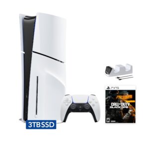 2025 New PlayStation 5 Slim Upgraded 3TB Disc Edition Call of Duty: Black Ops 6 Bundle and Mytrix Controller Charger - White, Slim PS5 3TB PCIe SSD Gaming Console