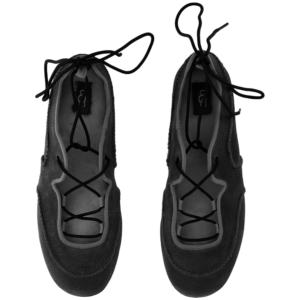 Black Scalloped Edge Suede Lace-Up Flats