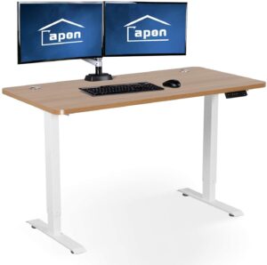 Electric Standing Desk, 55 x 28 Inches Height Adjustable Dual Motor Stand up Desk Workstation, Full Sit Stand Home Office Table, Whole-Piece Desk Board (White Frame/Yellow Top)