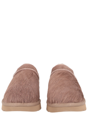 Brown Calf Hair Leather Slip-On Shoes with Textured Finish