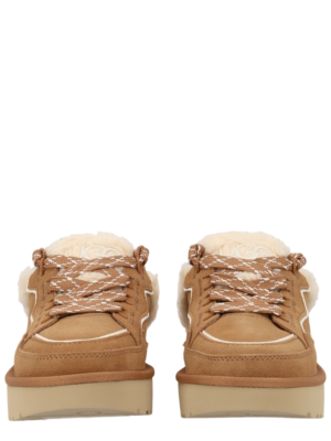 Brown Leather Shearling Lace-Up Sandals