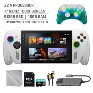 ASUS ROG Xbox Ally 512GB AMD Ryzen Z2 A CPU Gaming Handheld 7-inch Touchscreen 120Hz, Mytrix Black Ice Wireless Pro Controller, Hub, 128GB MicroSD Card, 5 Accessories: 6 in 1 Bundle