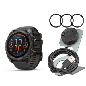 Garmin Fenix 8 AMOLED Sapphire 51mm GPS Smartwatch (Black and Pebble Gray) with Charger Stand Bundle