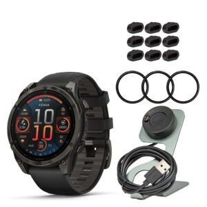 Garmin Fenix 8 Sapphire 47mm GPS Smartwatch (Black and Pebble Gray) and Charger Stand Bundle