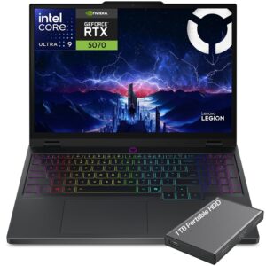 Lenovo Legion 5i 15.1" Gaming Laptop, 2.5K WQXGA PureSight 165Hz OLED Display, Intel Core Ultra 9-275HX, NVIDIA GeForce RTX 5070, 32GB RAM, 1TB SSD, Wi-Fi 7, RGB Backlit, Win 11, w/1TB Portable HDD