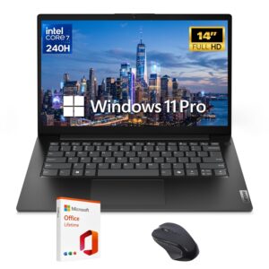Lenovo V14 G5 14" FHD Business Laptop, Intel Core 7 240H, 16GB LPDDR5x RAM, 2TB PCIe SSD, Windows 11 Pro, Lifetime Office 2019 Bundle, for Professional Work & Storage, Black