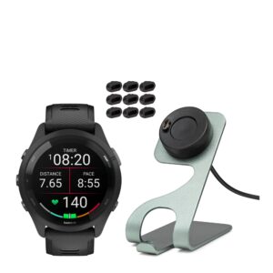 Garmin Forerunner 265 GPS Running Smartwatch (Black) with Charger Stand and Port Protection Plugs