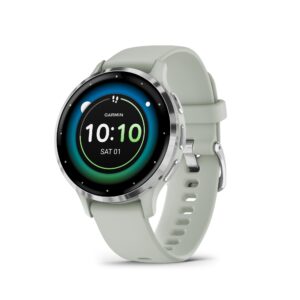 Garmin Venu 3S Silver Stainless Steel Bezel Smart Watch with 41mm Sage Gray Case and Silicone Band