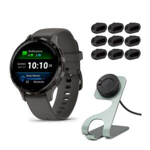 Garmin Venu 3S Smartwatch (Slate/Gray) with Charging Stand and Port Plugs