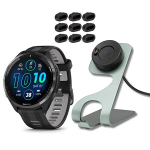 Garmin Forerunner 965 GPS Running Smartwatch (Black) with Charger Stand and Port Protectors