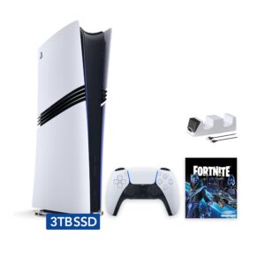 PlayStation 5 Pro Upgraded 3TB Digital Edition Fortnite Cobalt Star Bundle and Mytrix Controller Charger - White, Flagship Pro PS5 3TB PCIe SSD Gaming Console