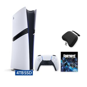 PlayStation 5 Pro Upgraded 4TB Digital Edition Fortnite Cobalt Star Bundle and Mytrix Controller Case - White, Flagship Pro PS5 4TB PCIe SSD Gaming Console