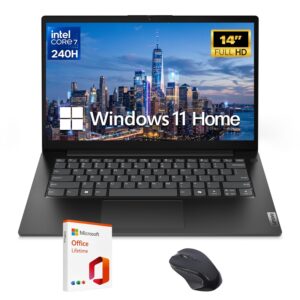 Lenovo V14 G5 14" FHD Laptop, Intel Core 7 240H, 16GB LPDDR5x RAM, 512GB PCIe SSD, Windows 11 Home, Lifetime Office 2019 Bundle, for Student Home Daily Use, Black