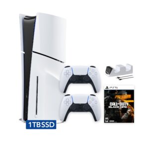 PlayStation 5 Slim Disc 1TB SSD Call of Duty Black Ops 6 Bundle with Two DualSense Controllers and Mytrix Dual Controller Charger - PS5 Slim Disc Edition