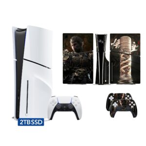 PlayStation 5 Slim Upgraded 2TB PCIe Gen 4 NVNe SSD Gaming Console Disc Version AMD Ryzen Zen 8 Core CPU with Wireless Controller, Customized Full Body Skins - Black Myth Wukong - PS5 Disc Slim