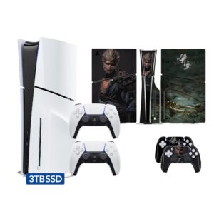 PlayStation 5 Slim Upgraded 3TB PCIe Gen 4 NVNe SSD Gaming Console Disc Version AMD Ryzen Zen 8 Core CPU with 2 Wireless Controller, Customized Full Body Skins - Black Myth Wukong - PS5 Disc Slim