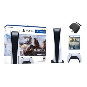 PlayStation 5 Upgraded 1.8TB Disc Edition FINAL FANTASY XVI Bundle with Hogwarts Legacy and Mytrix Controller Case - PS5, White