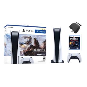 PlayStation 5 Upgraded 1.8TB Disc Edition FINAL FANTASY XVI Bundle with Spider-Man: Miles Morales and Mytrix Controller Case - PS5, White