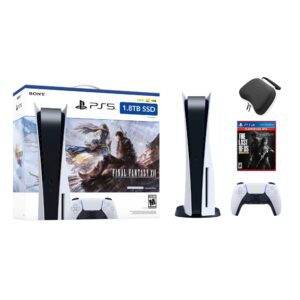 PlayStation 5 Upgraded 1.8TB Disc Edition FINAL FANTASY XVI Bundle with The Last of Us Remastered and Mytrix Controller Case - PS5, White