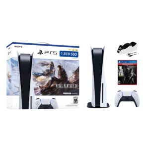 PlayStation 5 Upgraded 1.8TB Disc Edition FINAL FANTASY XVI Bundle with The Last of Us Remastered and Mytrix Controller Charger - PS5, White