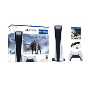 PlayStation 5 Upgraded 1.8TB Disc Edition God of War Ragnarok Bundle w/ Ghost of Tsushima and Mytrix Controller Charger
