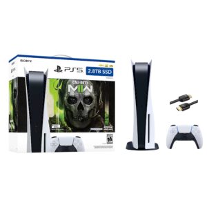 PlayStation 5 Upgraded 2.8TB Disc Edition Call of Duty Modern Warfare II Bundle and Mytrix 8K HDMI Ultra High Speed Cable - White, PS5 Gaming Console