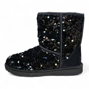 Kid's Classic Short Chunky Sequin Fashion Boot In Black