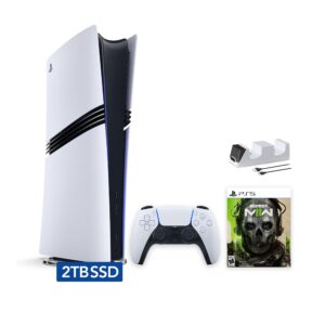 PlayStation 5 Pro Digital Edition Call of Duty Modern Warfare II Bundle and Mytrix 8K HDMI Ultra High Speed Charger - White, Flagship Pro PS5 2TB PCIe SSD Gaming Console