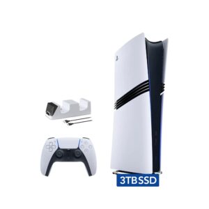 PlayStation 5 Pro Upgraded 3TB Digital Edition Console, Controller and Mytrix Controller Charger - White, Flagship Pro PS5 3TB PCIe SSD Gaming Console