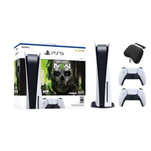 PlayStation 5 Disc Edition Call of Duty Modern Warfare II Bundle with Two DualSense Controllers and Mytrix Hard Shell Protective Controller Case