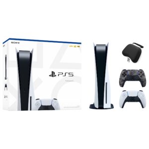 PlayStation 5 Disc Edition with Two Controllers White and Gray Camouflage DualSense and Mytrix Hard Shell Protective Controller Case - PS5 Gaming Console