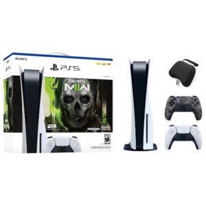 PlayStation 5 Disc Edition Call of Duty Modern Warfare II Bundle with Two Controllers White and Gray Camouflage DualSense and Mytrix Hard Shell Protective Controller Case