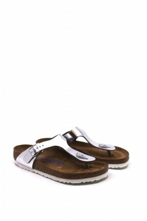 Women's Gizeh Leather Soft Footbed Sandals In Silver Metallic