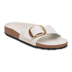 Women's Madrid Hammered Big Buckle Narrow Sandal In High Shine Antique White