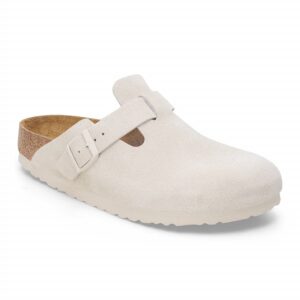 Women's Boston Soft Footbed Suede Leather Clog - Narrow Width In Antique White