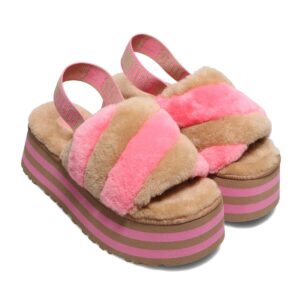 Women's UGG Disco Stripe 1120875-CPRC Slide Sandals Chestnut Pink Rose Sheepskin