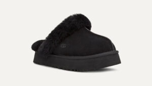 Women's UGG Disquette 1122550-BLK Slippers Black Suede Sheepskin Platform GUG210