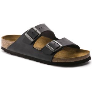 Unisex Arizona Oiled Leather Sandal In Black