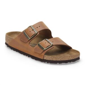 Unisex Arizona Oiled Leather Sandal In Cognac