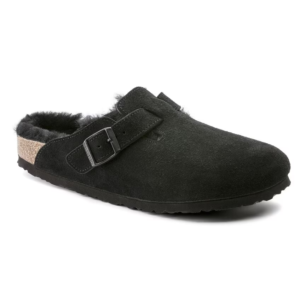 Unisex Birkenstock Boston Clogs US 7-7.5 Black Shearling Suede Leather KHD1747