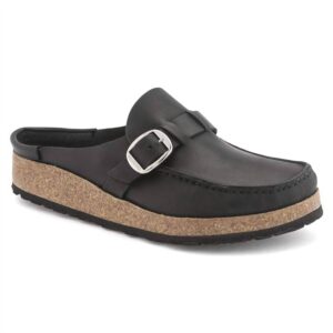 Unisex Buckley Natural Leather Oiled Clogs In Black