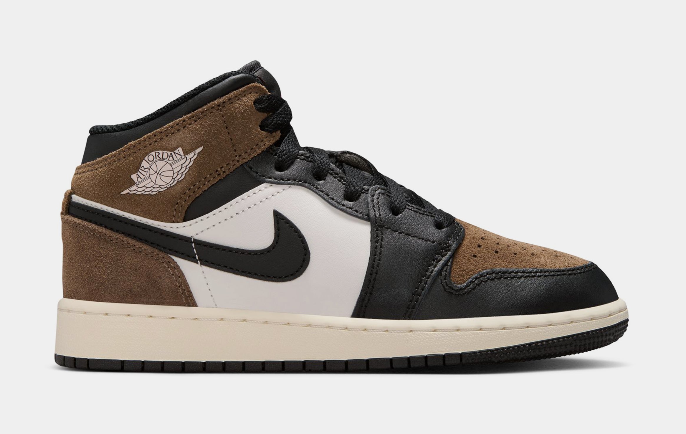 Air Jordan 1 Mid Black Palomino Grade School Lifestyle Shoes (Black/Phantom/Palomino/University Red)