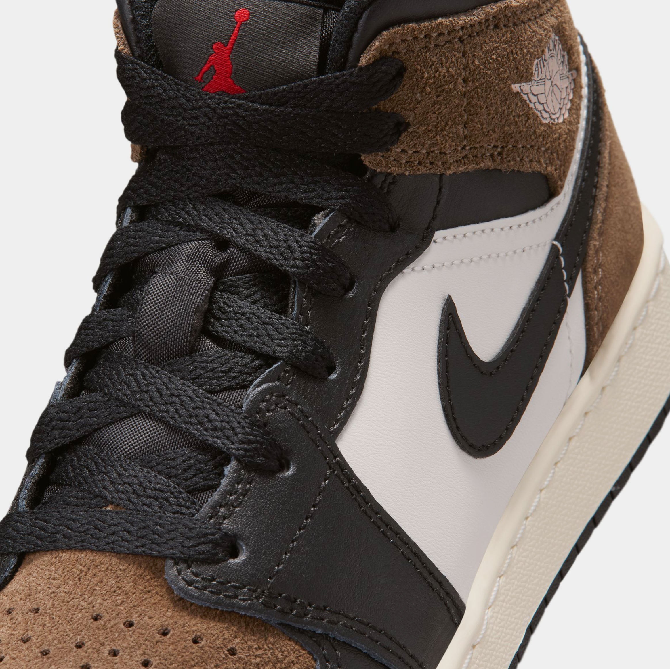 Air Jordan 1 Mid Black Palomino Grade School Lifestyle Shoes (Black/Phantom/Palomino/University Red) - Image 5