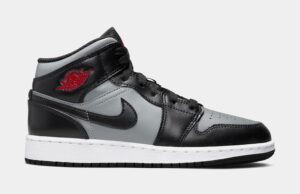 Air Jordan 1 Mid Grade School Lifestyle Shoes (Black/Gym Red/Particle Grey/White)