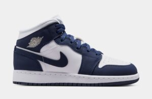 Air Jordan 1 Mid Grade School Lifestyle Shoes (Obsidian/Obsidian/White/Grey Fog)