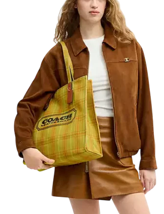 Coach Canvas Tote Bag With Plaid Print - Image 2