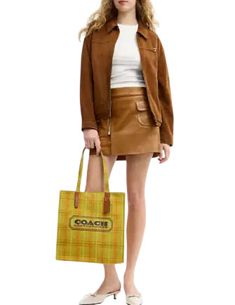 Coach Canvas Tote Bag With Plaid Print - Image 4