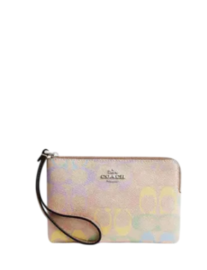 Coach Corner Zip Wristlet In Rainbow Signature Canvas